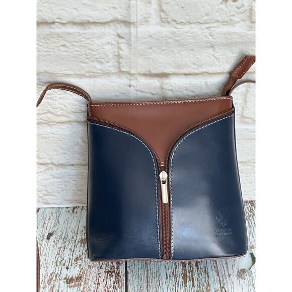 Vera Pelle Italian‎ Leather Handbag Crossbody Blue With Brown Silvertone - Picture 16 of 16